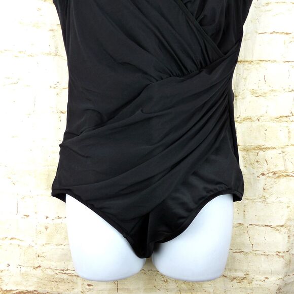 Miraclesuit Oceanus Swimsuit 18W Black One Piece Surplice Ruched 74488W $180 - Picture 9 of 15
